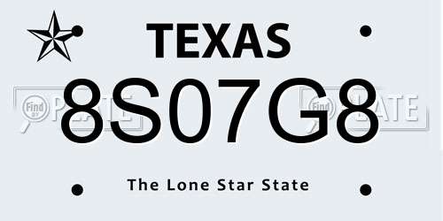 8S07G8 Texas License Plate