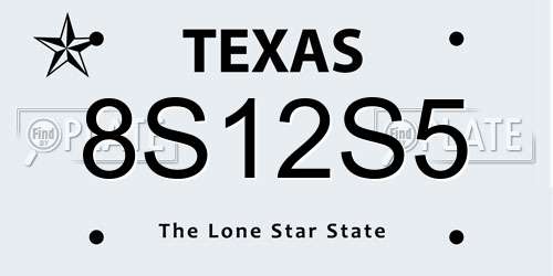 8S12S5 Texas License Plate