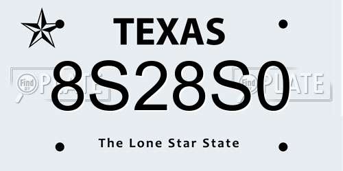 8S28S0 Texas License Plate