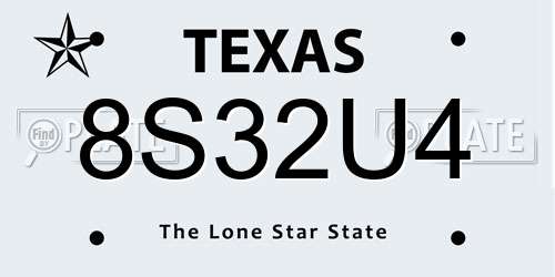 8S32U4 Texas License Plate