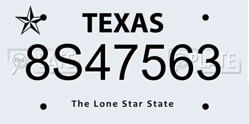 8S47563 Texas License Plate