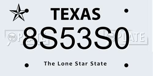 8S53S0 Texas License Plate