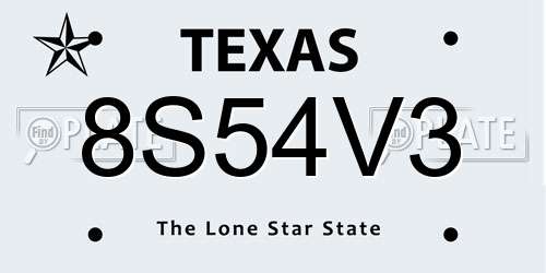 8S54V3 Texas License Plate