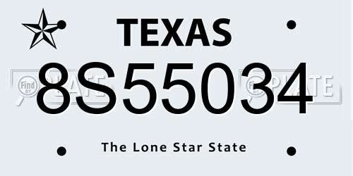 8S55034 Texas License Plate