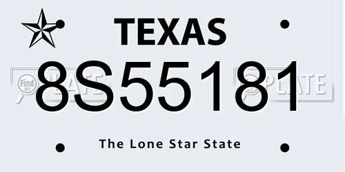 8S55181 Texas License Plate