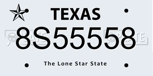 8S55558 Texas License Plate