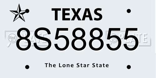 8S58855 Texas License Plate