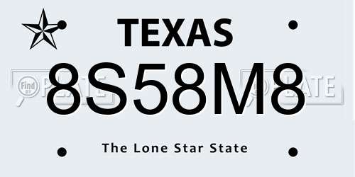 8S58M8 Texas License Plate