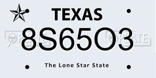 8S65O3 Texas License Plate