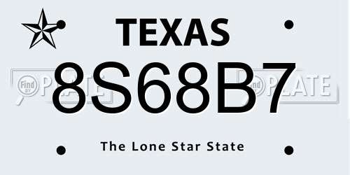 8S68B7 Texas License Plate