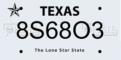 8S68O3 Texas License Plate
