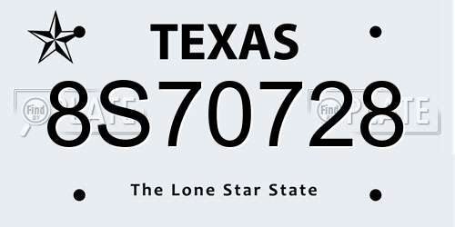 8S70728 Texas License Plate
