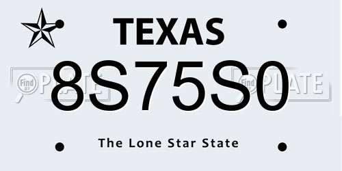 8S75S0 Texas License Plate