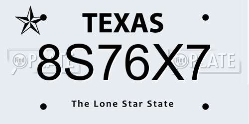 8S76X7 Texas License Plate