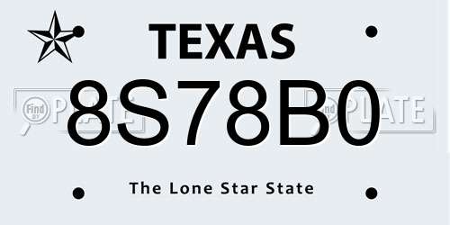 8S78B0 Texas License Plate