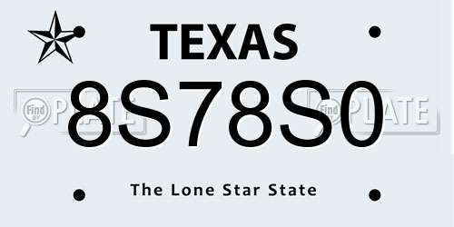 8S78S0 Texas License Plate