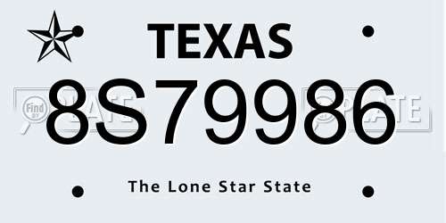8S79986 Texas License Plate