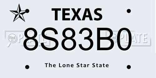 8S83B0 Texas License Plate