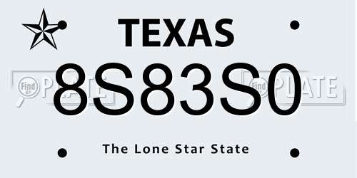 8S83S0 Texas License Plate
