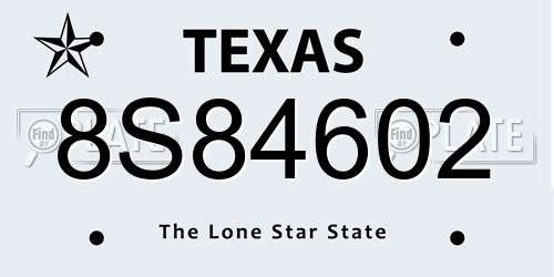 8S84602 Texas License Plate