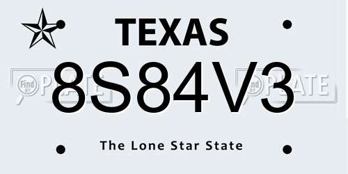 8S84V3 Texas License Plate