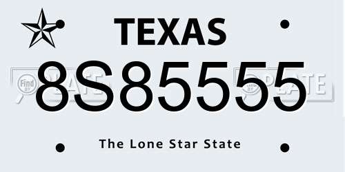 8S85555 Texas License Plate