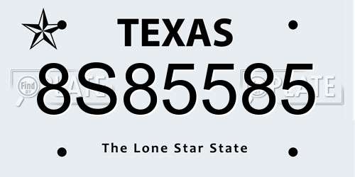 8S85585 Texas License Plate