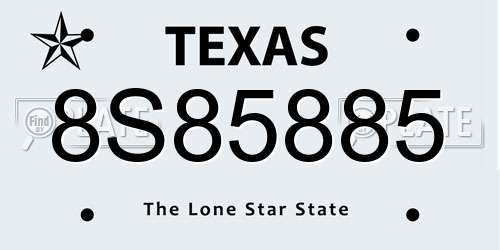8S85885 Texas License Plate