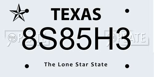 8S85H3 Texas License Plate