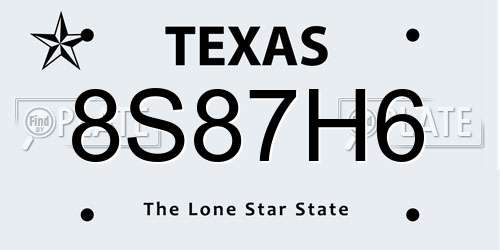 8S87H6 Texas License Plate