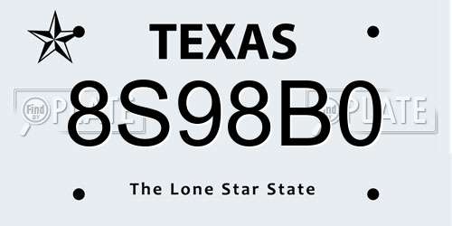 8S98B0 Texas License Plate