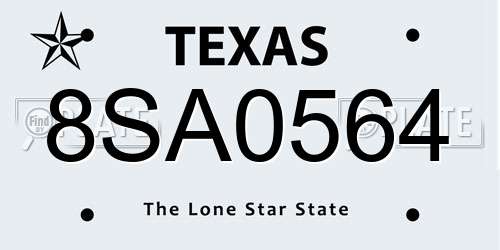 8SA0564 Texas License Plate