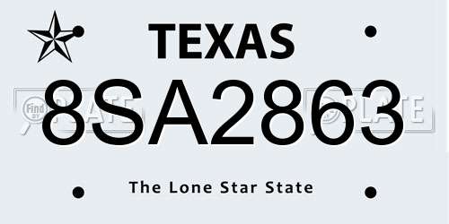8SA2863 Texas License Plate