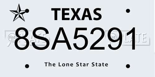8SA5291 Texas License Plate