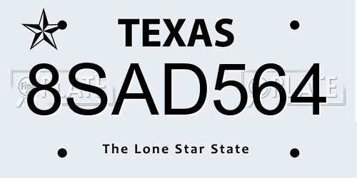 8SAD564 Texas License Plate
