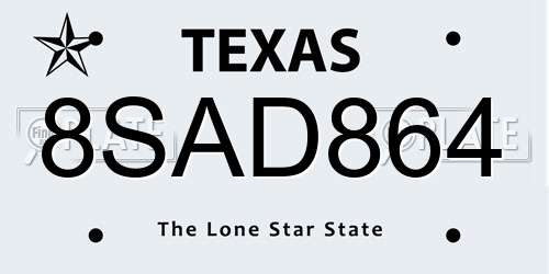 8SAD864 Texas License Plate