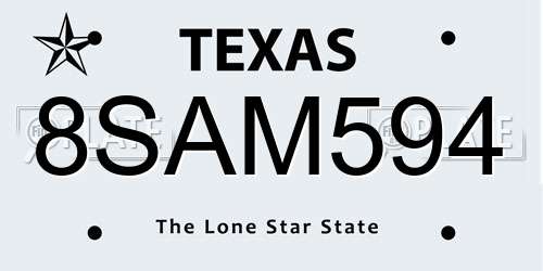 8SAM594 Texas License Plate