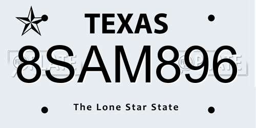 8SAM896 Texas License Plate