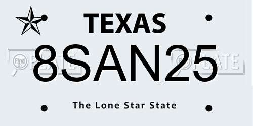 8SAN25 Texas License Plate