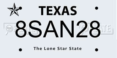 8SAN28 Texas License Plate