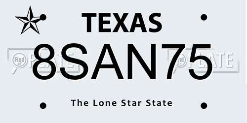 8SAN75 Texas License Plate