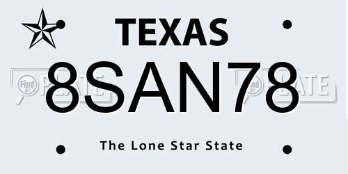 8SAN78 Texas License Plate