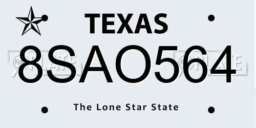 8SAO564 Texas License Plate