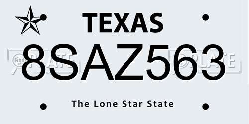 8SAZ563 Texas License Plate