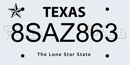 8SAZ863 Texas License Plate
