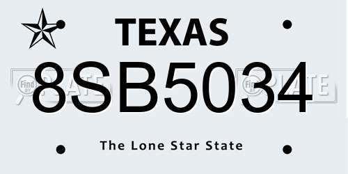 8SB5034 Texas License Plate