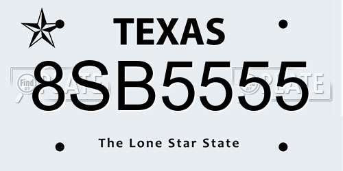 8SB5555 Texas License Plate
