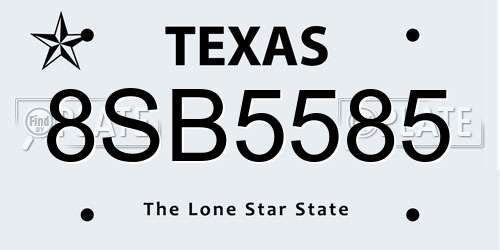 8SB5585 Texas License Plate