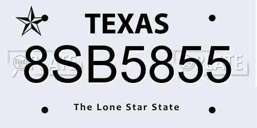 8SB5855 Texas License Plate