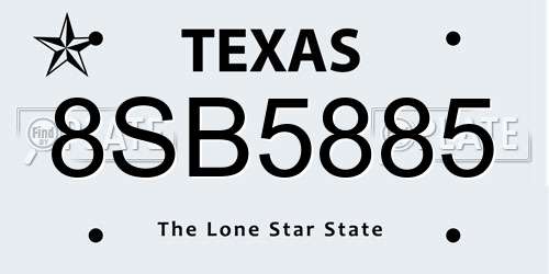 8SB5885 Texas License Plate